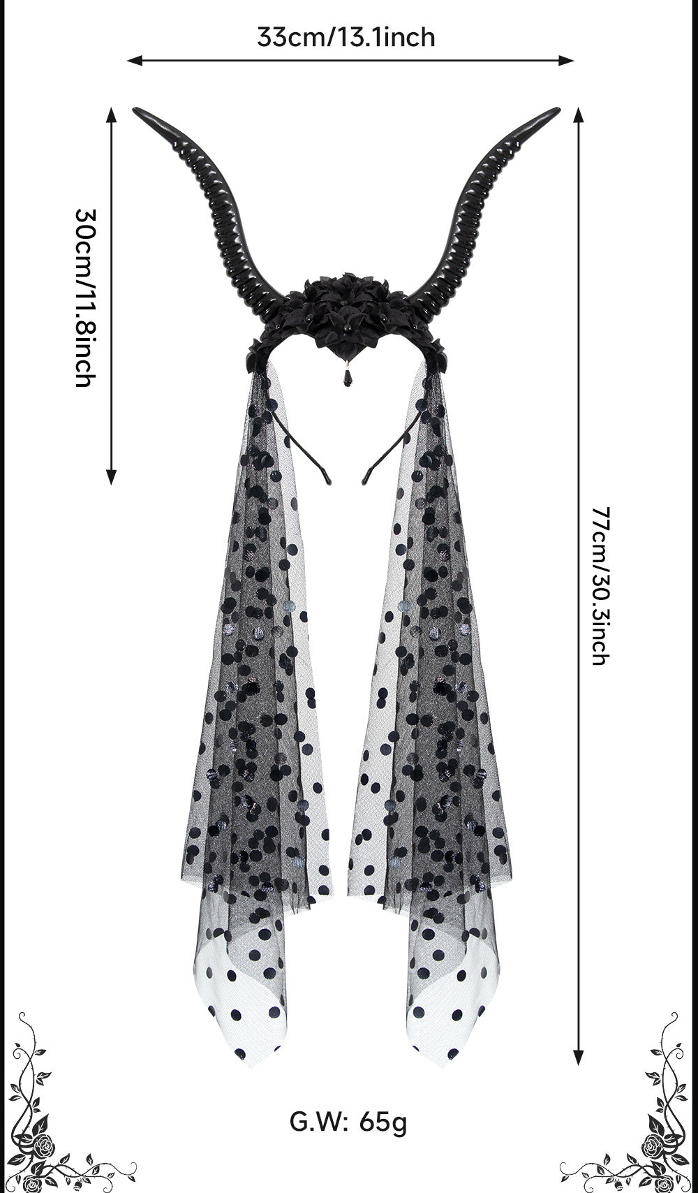 Halloween Gothic Queen Dark Horn Mesh Headband Party Ball Performance Costume Festival Hair Accessory Prop