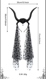 Halloween Gothic Queen Dark Horn Mesh Headband Party Ball Performance Costume Festival Hair Accessory Prop