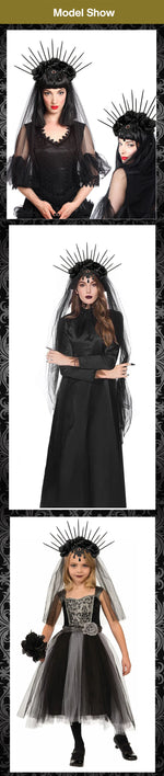 Halloween Wedding Dress Veil Headband Gothic Crown Mesh Black Rose Retro European and American Dress