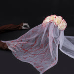 Halloween Bride Veil Vintage Rose Flower gothic Dark Headdress Ghost Bride Set