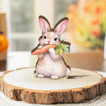 Easter Bunny Wooden Block Decor, Cute Rabbit with Carrot Spring Shelf Sitter, Rustic Farmhouse Easter Table top Display Gift, Easter Gift.