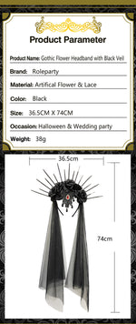 Halloween Wedding Dress Veil Headband Gothic Crown Mesh Black Rose Retro European and American Dress