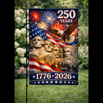 250 Years United States Garden Flag 1776-2026 Patriotic Mount Rushmore Yard Decor American Eagle Fireworks USA Anniversary House Banner