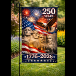 250 Years United States Garden Flag 1776-2026 Patriotic Mount Rushmore Yard Decor American Eagle Fireworks USA Anniversary House Banner