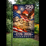 250 Years United States Garden Flag 1776-2026 Patriotic Mount Rushmore Yard Decor American Eagle Fireworks USA Anniversary House Banner
