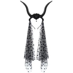 Halloween Gothic Queen Dark Horn Mesh Headband Party Ball Performance Costume Festival Hair Accessory Prop