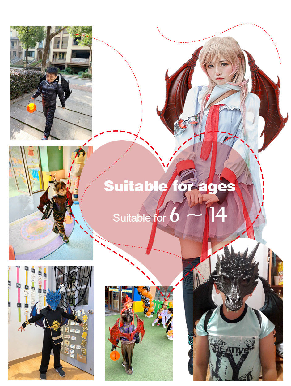 Halloween Children's Dragon Set Dragon Mask Wings Tail Three-Piece Set Cosplay Costume Props