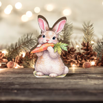 Easter Bunny Wooden Block Decor, Cute Rabbit with Carrot Spring Shelf Sitter, Rustic Farmhouse Easter Table top Display Gift, Easter Gift.