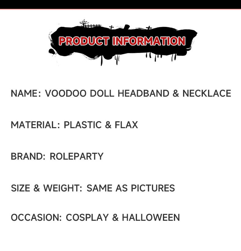 New Halloween WOODOO Doll Necklace Headband Costume Accessories