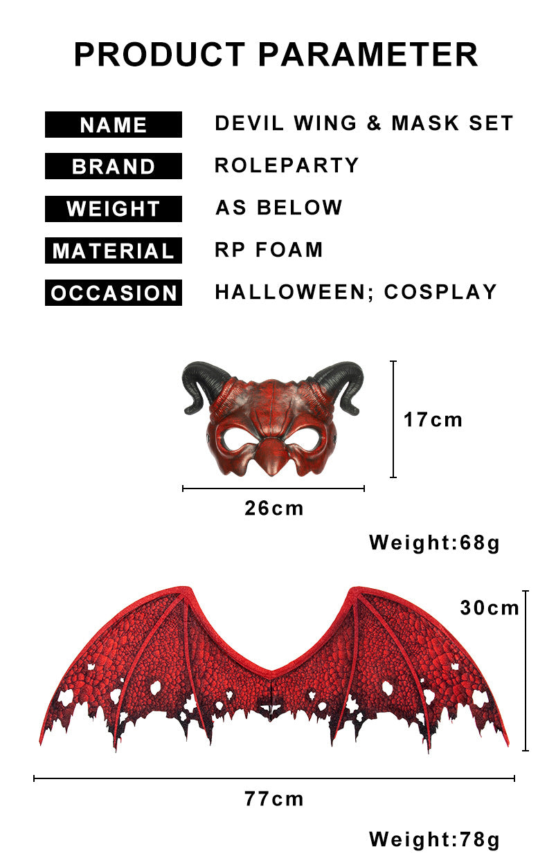 New Halloween Non-Woven Fabric Demon Wings Mask Set