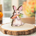 Easter Bunny Wooden Block Decor, Cute Rabbit with Carrot Spring Shelf Sitter, Rustic Farmhouse Easter Table top Display Gift, Easter Gift.