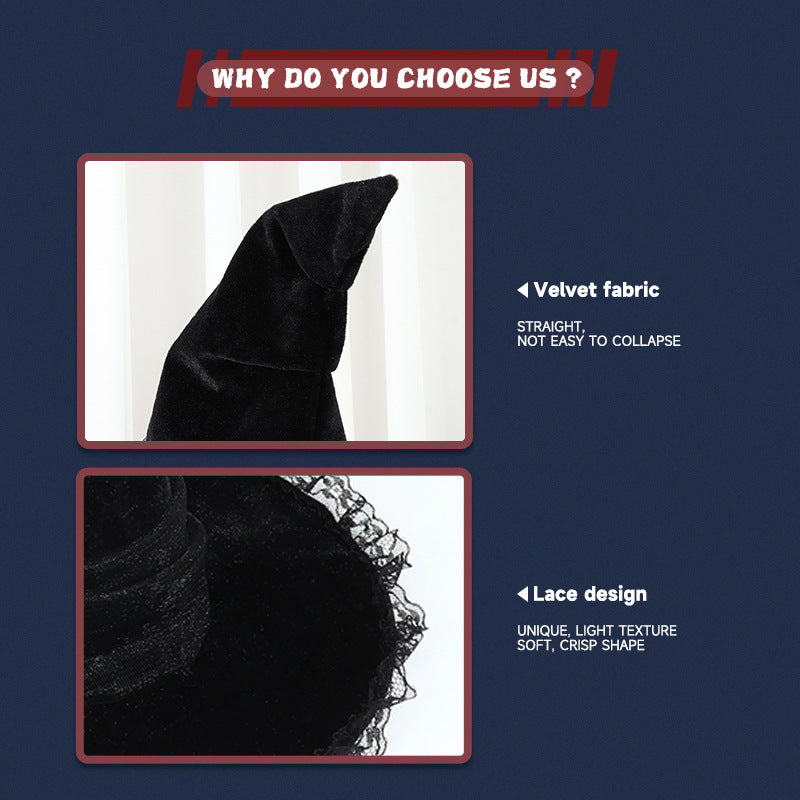 New Halloween Baroque Witch Hat Mesh Artificial Flower Costume Accessory Gothic Queen Prop Witch Hat