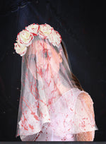 Halloween Bride Veil Vintage Rose Flower gothic Dark Headdress Ghost Bride Set