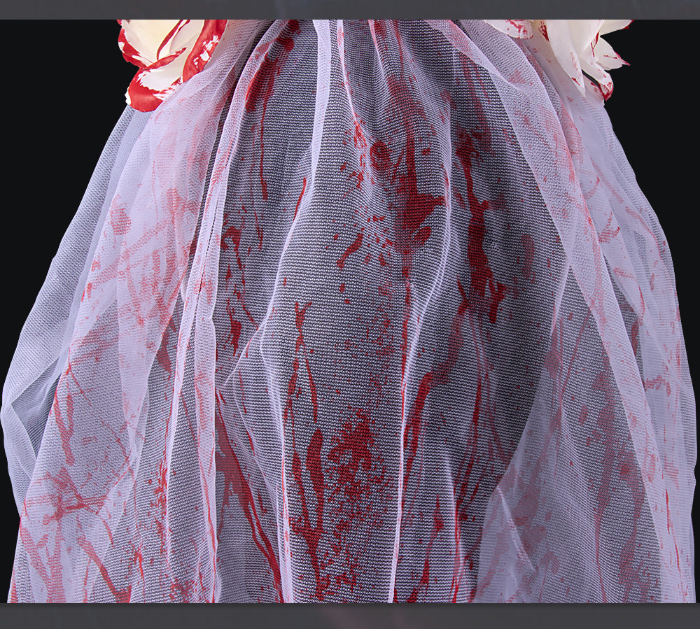 Halloween Bride Veil Vintage Rose Flower gothic Dark Headdress Ghost Bride Set