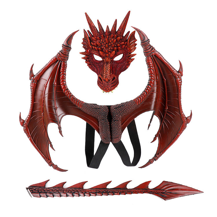 Halloween Children's Dragon Set Dragon Mask Wings Tail Three-Piece Set Cosplay Costume Props