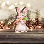 Easter Bunny Wooden Block Decor, Cute Rabbit with Carrot Spring Shelf Sitter, Rustic Farmhouse Easter Table top Display Gift, Easter Gift.