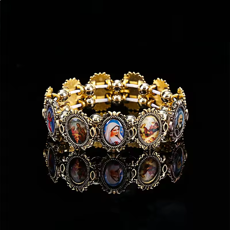 Catholic Rosary Bracelet – Jesus, Mary & Holy Angels | Elastic Alloy Religious Jewelry