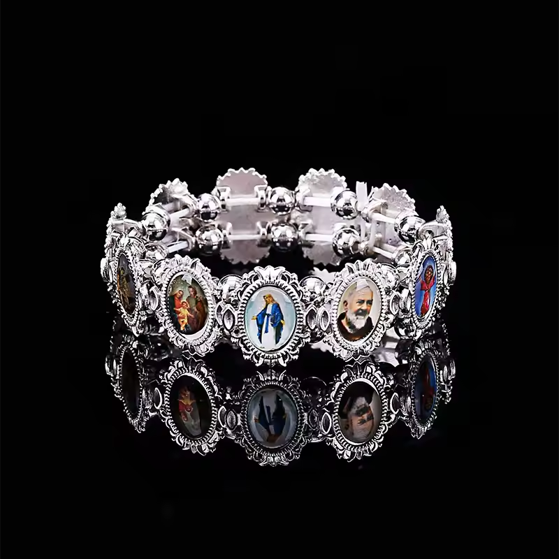 Catholic Rosary Bracelet – Jesus, Mary & Holy Angels | Elastic Alloy Religious Jewelry