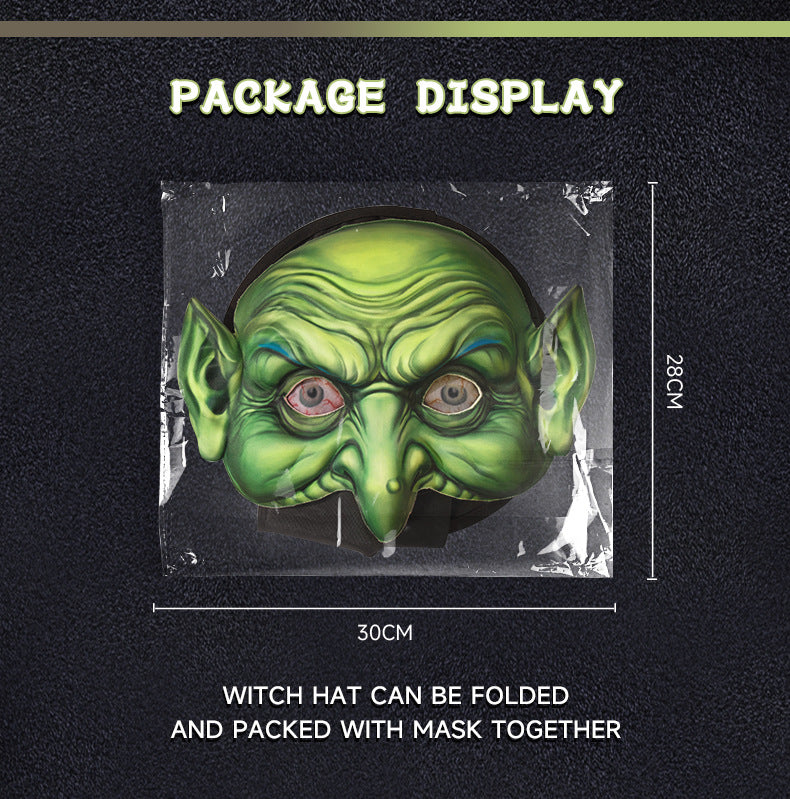 New Halloween Witch Wig Witch Hat Mask Set Carnival Masquerade Ball Cosplay Mask