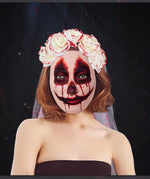 Halloween Bride Veil Vintage Rose Flower gothic Dark Headdress Ghost Bride Set