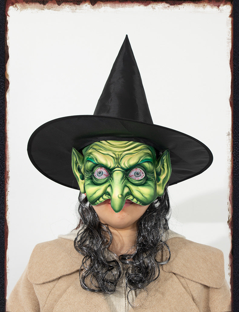 New Halloween Witch Wig Witch Hat Mask Set Carnival Masquerade Ball Cosplay Mask