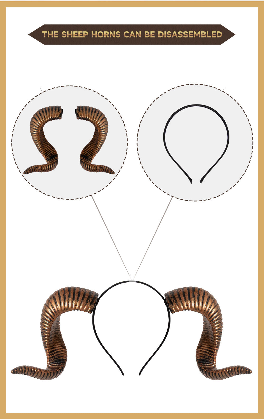 Halloween Party DIY Detachable Props RP Curved Sheep Horn Headband Festival Party Performance Headband