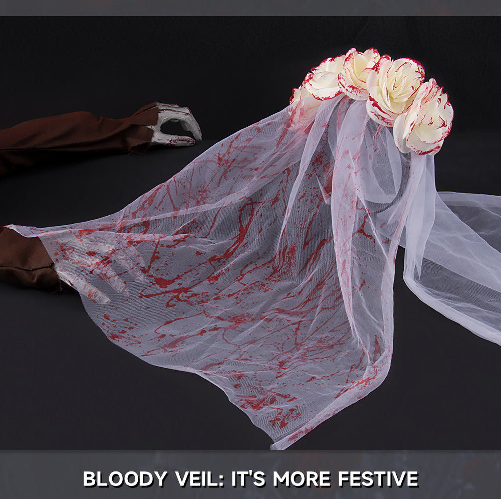 Halloween Bride Veil Vintage Rose Flower gothic Dark Headdress Ghost Bride Set