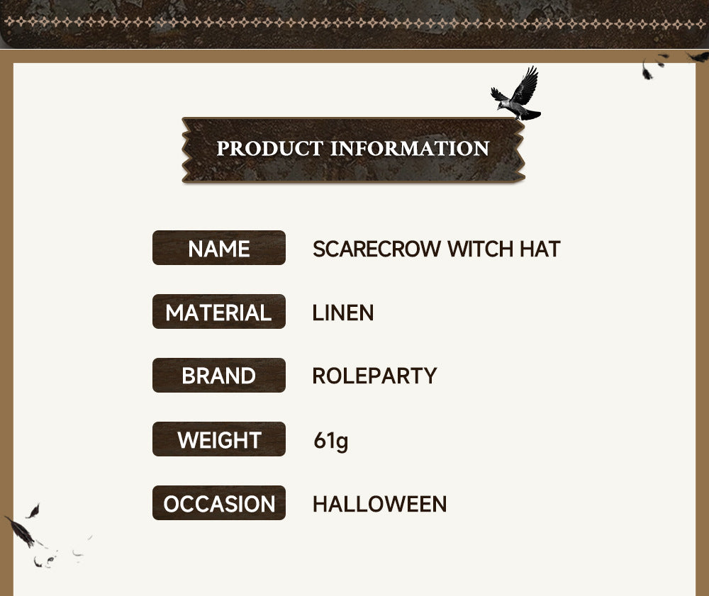 New Halloween Party Costume Scarecrow Witch Hat Cosplay