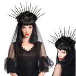 Halloween Wedding Dress Veil Headband Gothic Crown Mesh Black Rose Retro European and American Dress