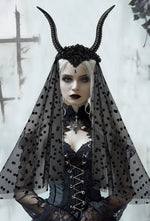 Halloween Gothic Queen Dark Horn Mesh Headband Party Ball Performance Costume Festival Hair Accessory Prop