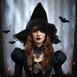 New Halloween Baroque Witch Hat Mesh Artificial Flower Costume Accessory Gothic Queen Prop Witch Hat