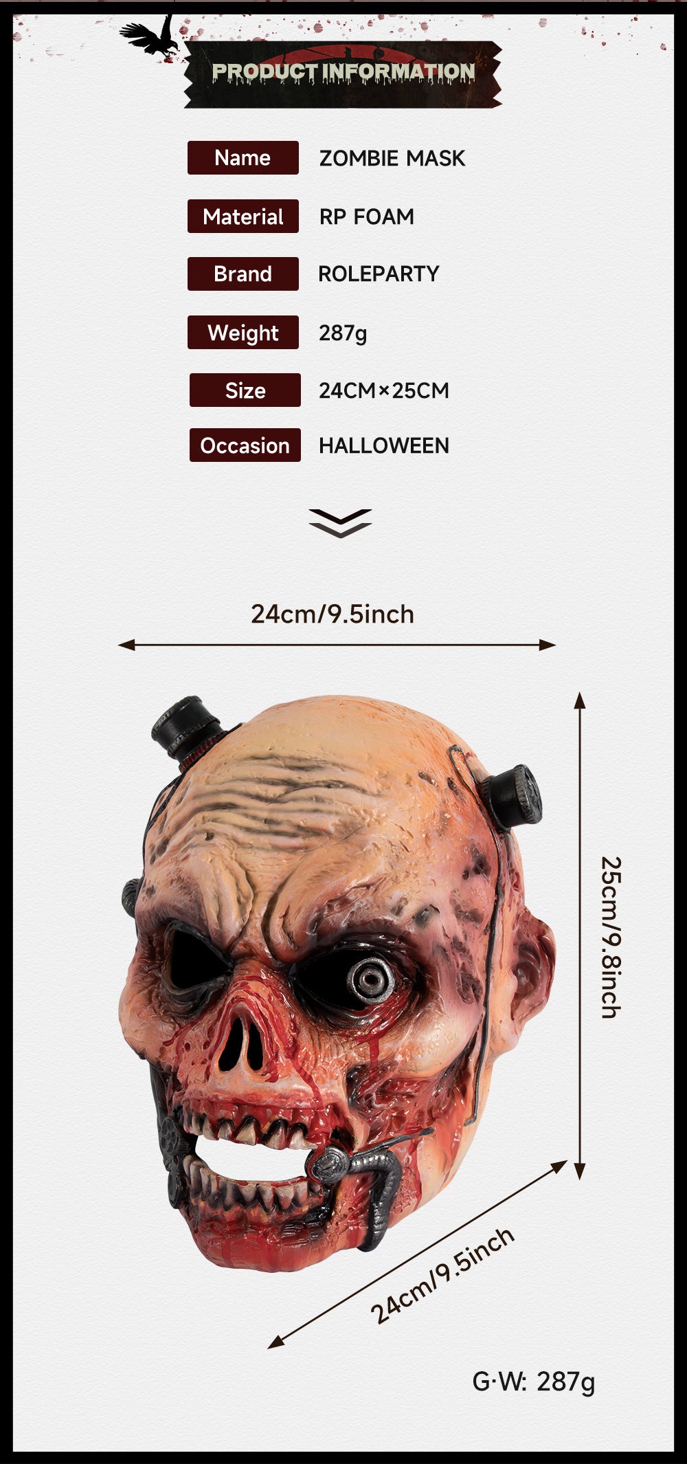 Halloween RP Zombie Horror Mask Headgear Realistic 3D Holiday Party Costume Prop