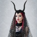 Halloween Gothic Queen Dark Horn Mesh Headband Party Ball Performance Costume Festival Hair Accessory Prop