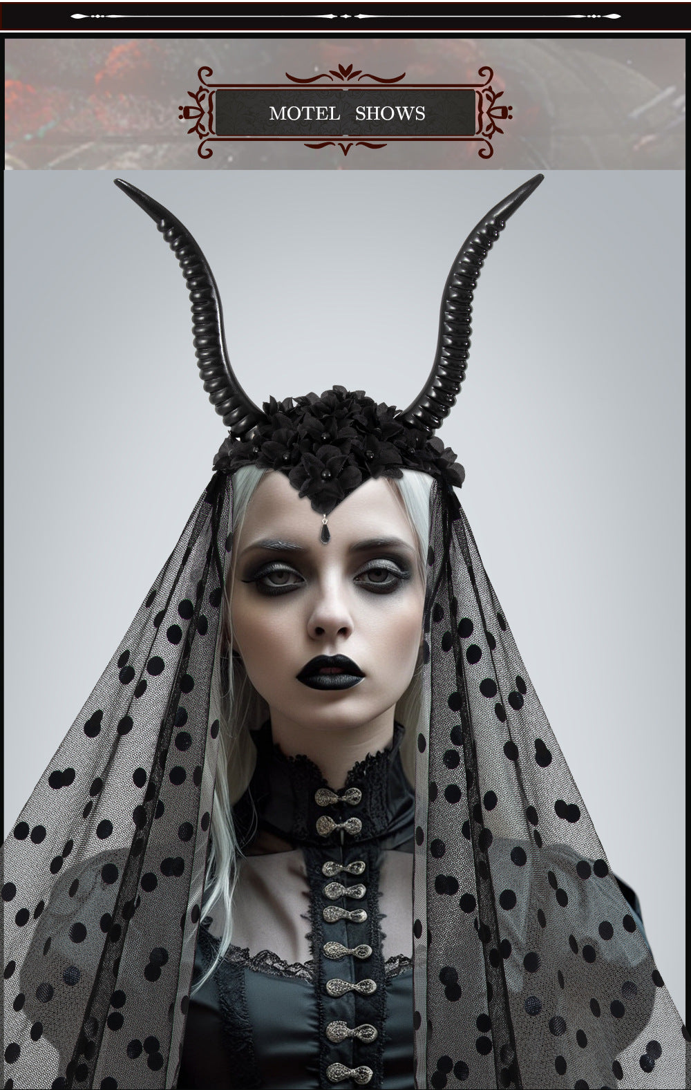 Halloween Gothic Queen Dark Horn Mesh Headband Party Ball Performance Costume Festival Hair Accessory Prop