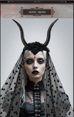 Halloween Gothic Queen Dark Horn Mesh Headband Party Ball Performance Costume Festival Hair Accessory Prop