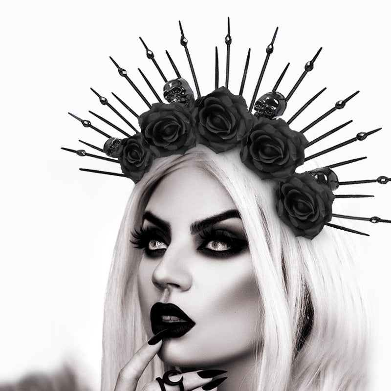 Skull with Rhinestones Headband Gothic Queen Headband Costume Cosplay Performance Props