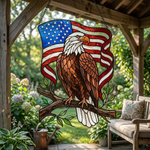 American Eagle Acrylic Stained Glass Suncatcher, Patriotic Flag Window Hanging, 4th of July Decor Gift for Veteran Dad
