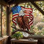 American Eagle Acrylic Stained Glass Suncatcher, Patriotic Flag Window Hanging, 4th of July Decor Gift for Veteran Dad