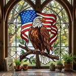 American Eagle Acrylic Stained Glass Suncatcher, Patriotic Flag Window Hanging, 4th of July Decor Gift for Veteran Dad