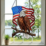 American Eagle Acrylic Stained Glass Suncatcher, Patriotic Flag Window Hanging, 4th of July Decor Gift for Veteran Dad