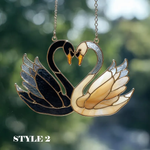 Black and White Swan Suncatcher, Valentine Day Gifts, Lovers Window Hanging, Romantic Swan Decor, Anniversary Gift, Couple Sun Catcher
