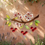 Cherry Blossom Stained Glass Suncatcher, Red Cherry Branch Window Hanging Decor, Botanical Sakura Art, Nature Lover Gift