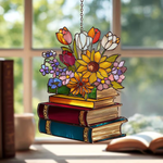 Flower Book Acrylic Suncatcher Window Hanging,Library Book Decor Home,Book Club Lover Gift,Librarian Gift,Bookish Library Decor,Gift For Her