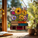 Flower Book Acrylic Suncatcher Window Hanging,Library Book Decor Home,Book Club Lover Gift,Librarian Gift,Bookish Library Decor,Gift For Her
