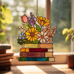 Flower Book Acrylic Suncatcher Window Hanging,Library Book Decor Home,Book Club Lover Gift,Librarian Gift,Bookish Library Decor,Gift For Her
