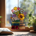 Flower Book Acrylic Suncatcher Window Hanging,Library Book Decor Home,Book Club Lover Gift,Librarian Gift,Bookish Library Decor,Gift For Her