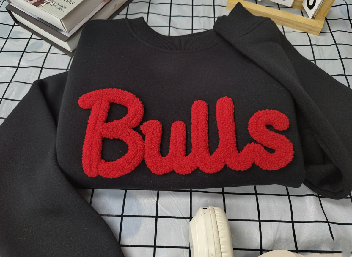 FuzzyChenille Yarn Sports Team Sweatshirt, Custom Team Name or Mascot, Game Day Fuzzy Letter, Team Spirit Shirt, Chenille Patch Sports Team