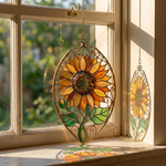 Handmade Sunflower Stained Glass Suncatcher, Iridescent Floral Window Hanging, Rustic Home Decor, Unique Gift for Flower Lovers & Her