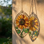 Handmade Sunflower Stained Glass Suncatcher, Iridescent Floral Window Hanging, Rustic Home Decor, Unique Gift for Flower Lovers & Her