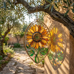 Handmade Sunflower Stained Glass Suncatcher, Iridescent Floral Window Hanging, Rustic Home Decor, Unique Gift for Flower Lovers & Her